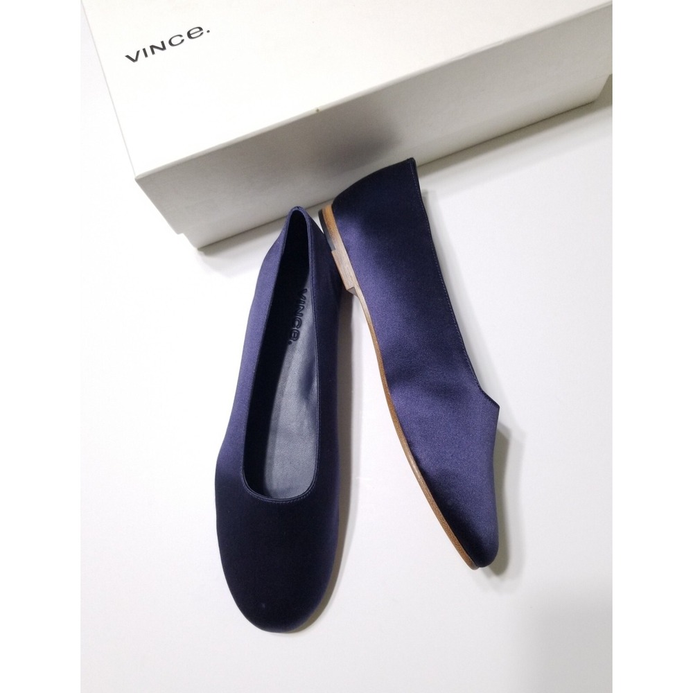 Vince Maxwell Italian Satin Ballet Flat Navy Blue NIB Size 6 $225 - Picture 3 of 16